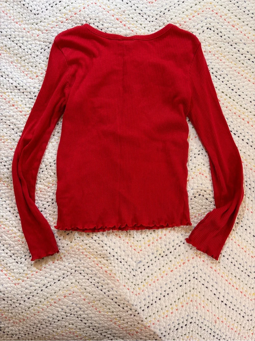 art class Red Ribbed Henley Long Sleeve Top with Button Placket